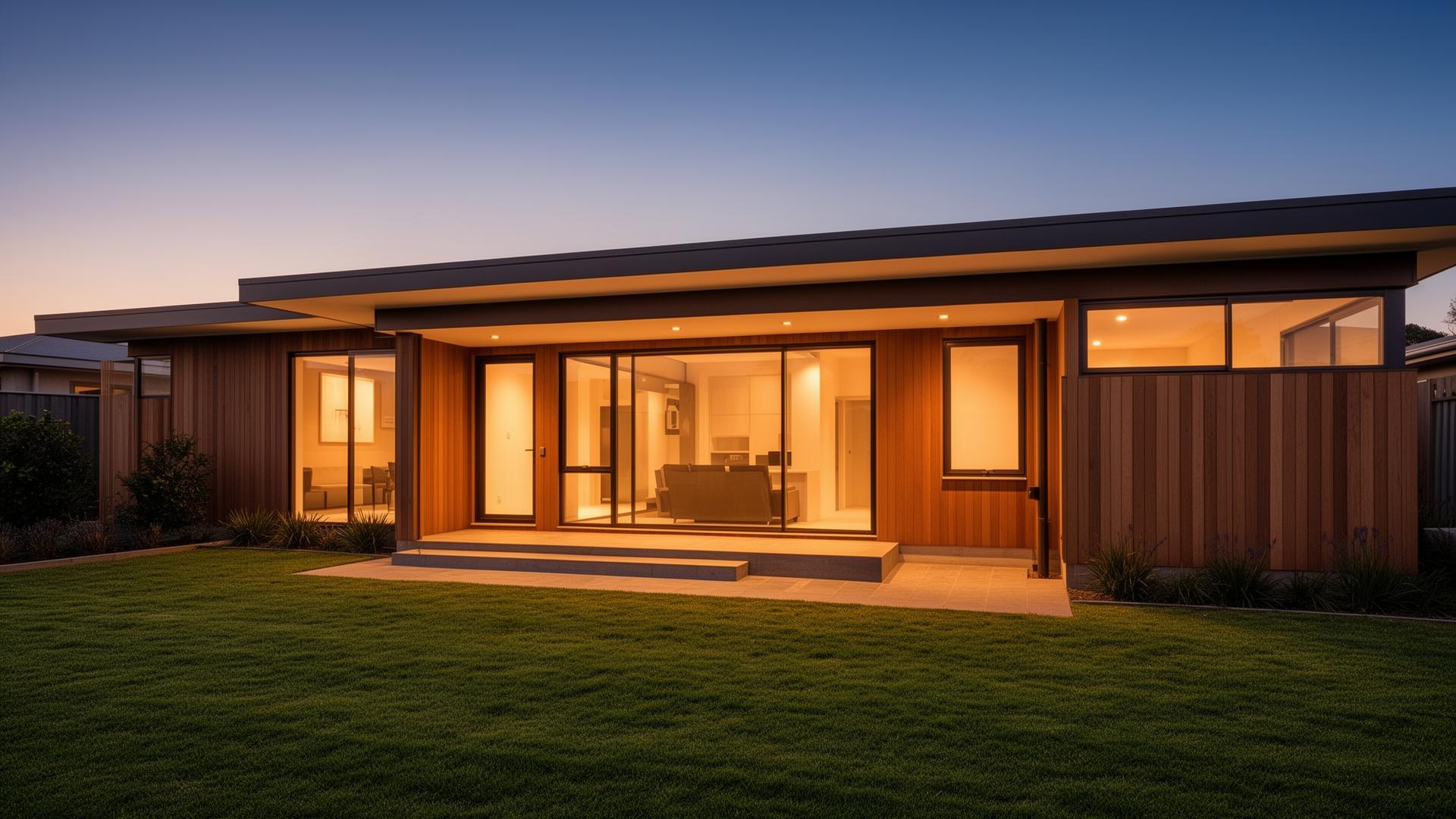 Modern home at dusk